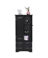 Costway Accent Storage Cabinet Adjustable Shelves Antique 2 Door Floor Cabinet Cream