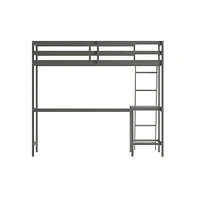 Emma+Oliver Ridley Twin Wood Loft Bed Frame With Protective Guardrails And Integrated Desk Ladder For Use Any 6-8" Thick Mattress