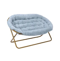 Emma+Oliver Janey Folding Double Saucer Chair With 2 Ottomans And Steel Frame For Dorm Or Bedroom