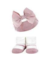 Hudson Baby Baby Girls Headband and Socks Giftset, Taupe Pink, One