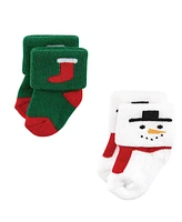 Hudson Baby Boys Cotton Rich Newborn and Terry Socks, 12 Days Of Christmas Santa