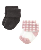 Hudson Baby Girls Cotton Rich Newborn and Terry Socks, Modern Rainbow, Months