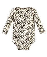 Hudson Baby Baby Girls Hudson Cotton Long-Sleeve Bodysuits, Leopard Hearts, 12-18 Months