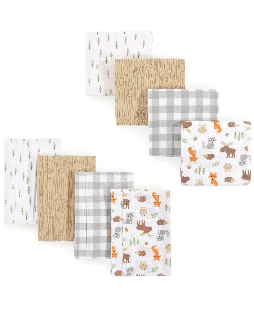 Hudson Baby Unisex Baby Cotton Flannel Burp Cloths and Receiving Blankets, 8-Piece, Woodland, One Size