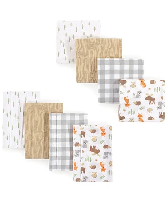 Hudson Baby Unisex Baby Cotton Flannel Burp Cloths and Receiving Blankets, 8-Piece, Woodland, One Size