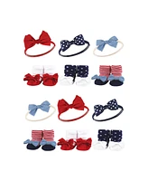 Hudson Baby Infant Girl 12Pc Headband and Socks Giftset, Red Chambray, One Size