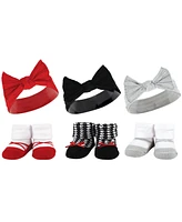 Hudson Baby Infant Girl 12Pc Headband and Socks Giftset, Red Houndstooth Bows, One Size