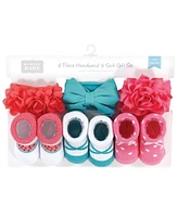 Hudson Baby Baby Girls Headband and Socks Giftset, Teal Coral, One