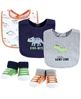 Hudson Baby Infant Boy Cotton Bib and Sock Set, Cool Dinosaurs, One Size