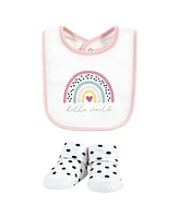 Hudson Baby Baby Girls Cotton Bib and Sock Set, Modern Rainbow, One