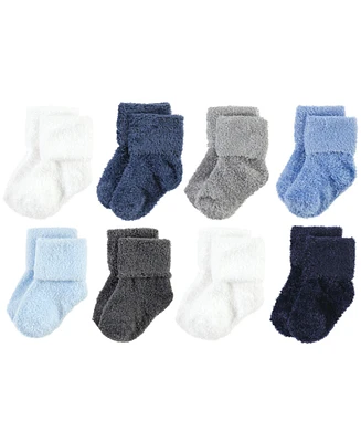 Hudson Baby Boys Cozy Chenille Newborn and Terry Socks, Solid Blue Gray 8 Pack Chenille, 0-6 Months