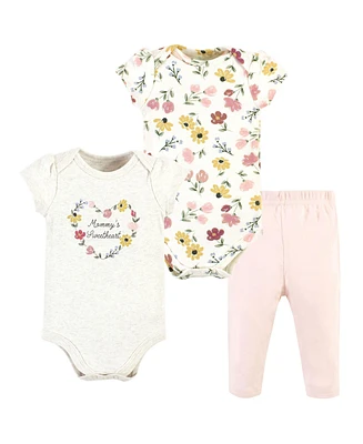 Hudson Baby Girls Cotton Bodysuit and Pant Set, Soft painted floral Short-Sleeve - short