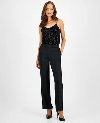 Anne Klein Women's Pull-On High-Rise Satin Pants