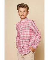 B by Brooks Brothers Big Boys Gingham Woven Long Sleeve Oxford Shirt