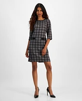 Connected Petite Plaid 3/4-Sleeve Sheath Dress