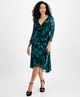 Connected Petite Printed 3/4-Sleeve High-Low Dress