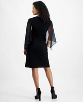 Connected Petite Cape-Sleeve Surplice Sheath Dress