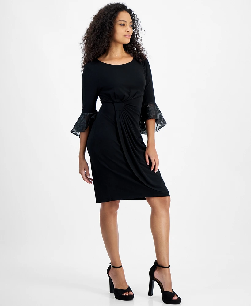Connected Petite Faux-Wrap Sheath Dress