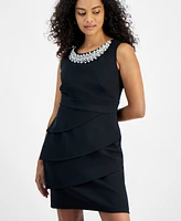 Connected Petite Pearl-Neck Sleeveless Sheath Dress