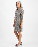 Connected Petite 3/4-Sleeve Boucle Sheath Dress