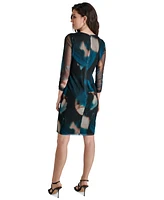 Dkny Petite Round-Neck Long-Sleeves Ruched Sheath Dress