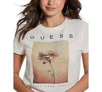 Guess Women's Cotton Diamante Graphic Crewneck Tee