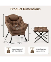 Slickblue Modern Accent Sofa Chair with Folding Footrest and Side Pocket