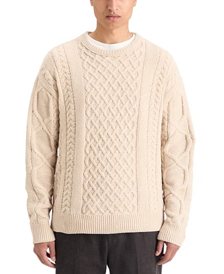 Scotch & Soda Men's Crewneck Extra Dropped Shoulder Chenille Cable Sweater