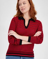 Nautica Jeans Women's Textured-Stripe Johnny-Collar Sweater