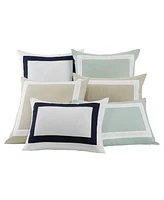 Ihi Home White Linen Cotton Pillow with Navy Border, White Navy