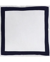 Ihi Home White Linen Cotton Pillow with Navy Border, White Navy