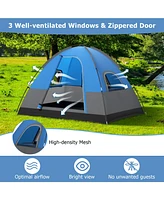 Slickblue 3 Person Outdoor Camping Tent with Removable Floor Mat for Camping Hiking Traveling-Blue