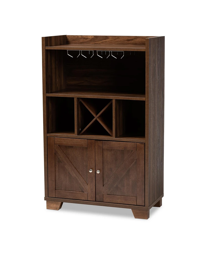 Baxton Studio Carrie Transitional Farmhouse Walnut Brown Finished Wood Wine Storage Cabinet