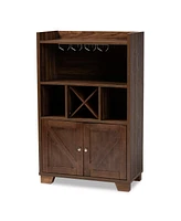 Baxton Studio Carrie Transitional Farmhouse Walnut Brown Finished Wood Wine Storage Cabinet