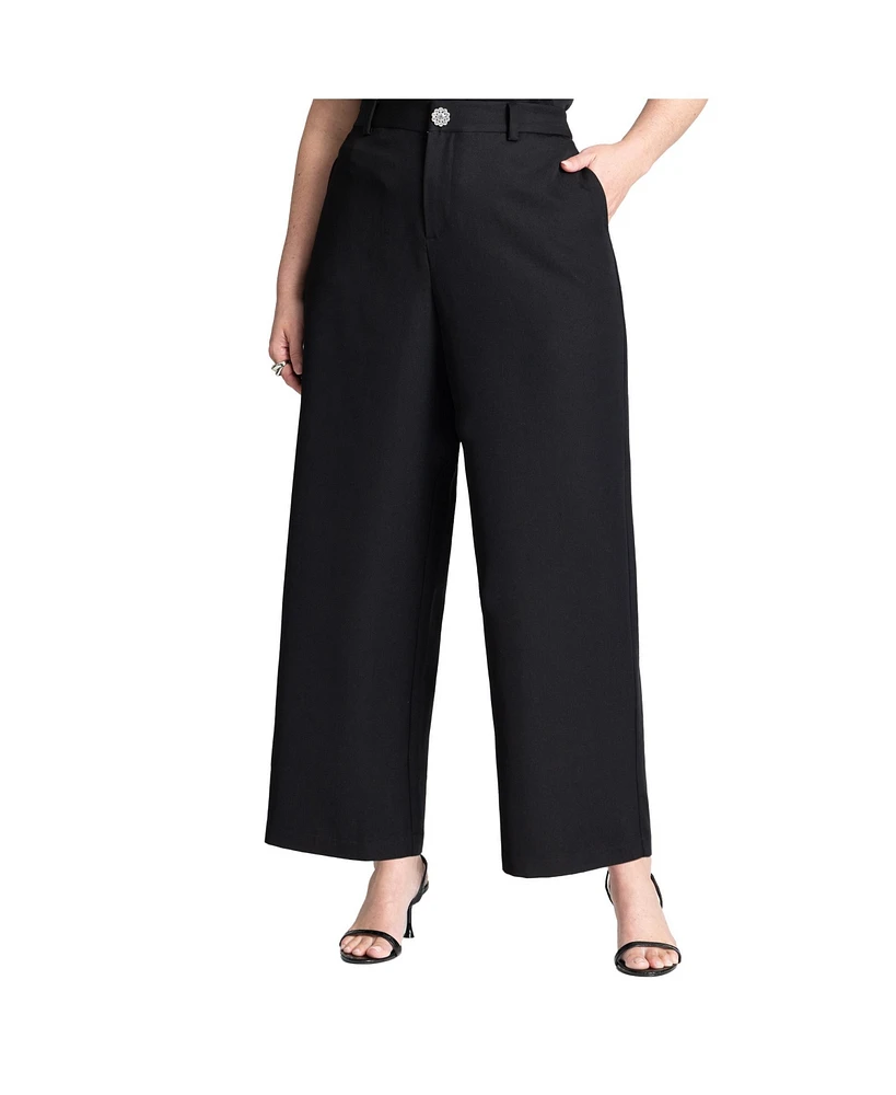 Eloquii Women's Crystal Button Straight Leg Pant