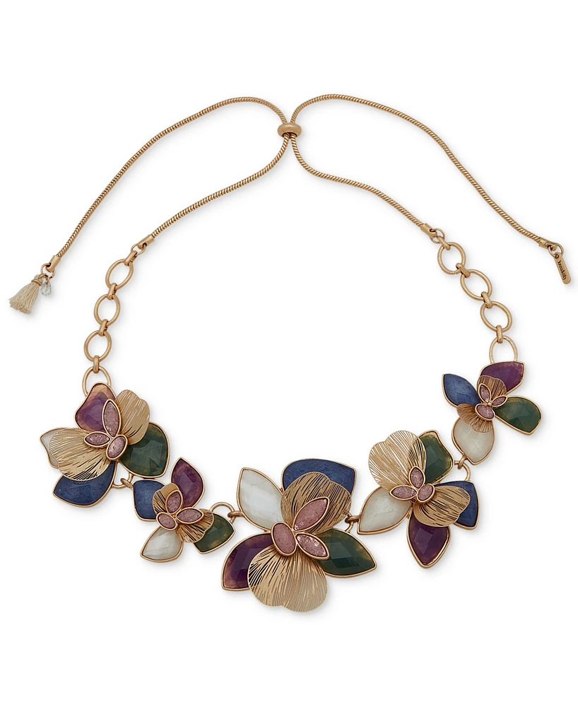 lonna & lilly Gold-Tone Multicolored Flower Slider Necklace, 26"