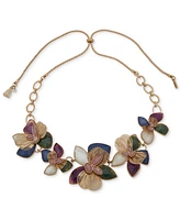 lonna & lilly Gold-Tone Multicolored Flower Slider Necklace, 26"