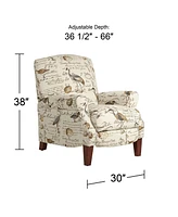 Birdsong Script and Bird Patterned Recliner Chair Armchair Comfortable Push Manual Reclining Footrest Adjustable Upholstered Bedroom Living Room Readi