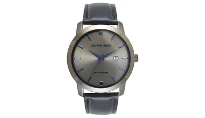 Geoffrey Beene Men's Genuine Blue Sapphire Gunmetal Tone Strap Watch