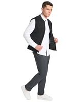 Kenneth Cole Mens Reversible Vest Slim Tech Pants Slim Plain White Performance Long Sleeve Button Down Shirt