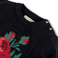 Hope & Henry Girls Long Sleeve Rose Intarsia Sweater