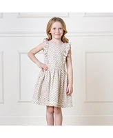 Hope & Henry Toddler Girls Linen Pinafore Flutter Dress with Crochet Trim