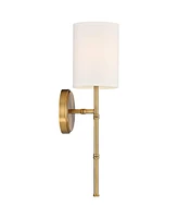 Abigale Modern Luxury Wall Lamp Brass Gold Metal Hardwired 5" Wide Fixture White Fabric Cylinder Shade for Bedroom Bathroom Vanity Reading Living Room