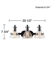 Possini Euro Design Sorren Industrial Modern Wall Light Black Metal Hardwired 20 1/2" 3-Light Fixture Curving Clear Glass Shade for Bedroom Bedside Ba