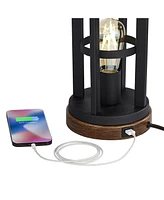 Franklin Iron Works Lucas Western Table Lamps 26" High Set of 2 with Usb Charging Port and Nightlight Led Bronze Metal Oatmeal Drum Shade for Living R