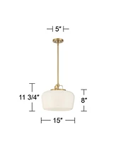 Mystic Gold Pendant Chandelier Lighting 15" Wide Modern Opal White Glass Shade 3-Light Fixture for Dining Room Living House Foyer Kitchen Island Entry