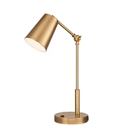 360 Lighting Sully Mid Century Modern Industrial Desk Table Lamp with Usb and Ac Power Outlet 23.5" High Antique Brass for Living Room Bedroom House B