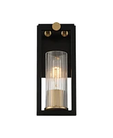 Ramos Industrial Modern Wall Light Sconce Black Brass Hardwired 11 1/2" Fixture Clear Ribbed Glass Shade for Bedroom Bathroom Bedside Living Room Home