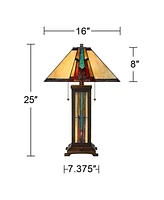 Robert Louis Tiffany Ranier Mission Tiffany Style Table Lamp with Nightlight 25" High Bronze Brown Antique Stained Art Glass for Living Room Bedroom H