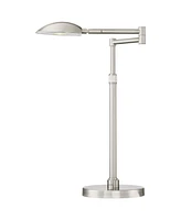 Eliptik Modern Desk Table Lamp 24 1/2" High Satin Nickel Metal Led Swing Arm Adjustable Height Decor for Bedroom Living Nightstand Bedside Office Kids